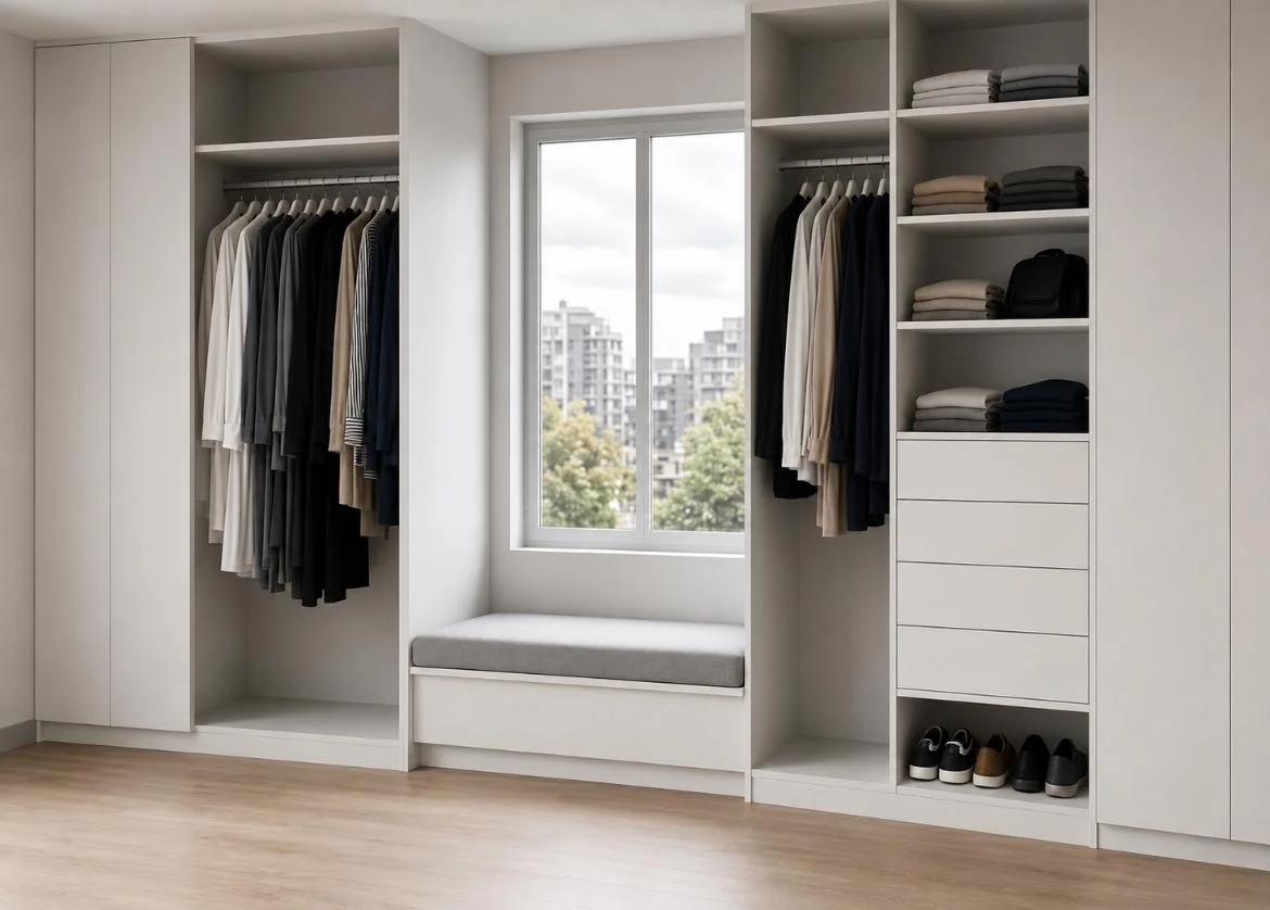Closet Moderno con Rincón de Descanso Integrado en Bogotá