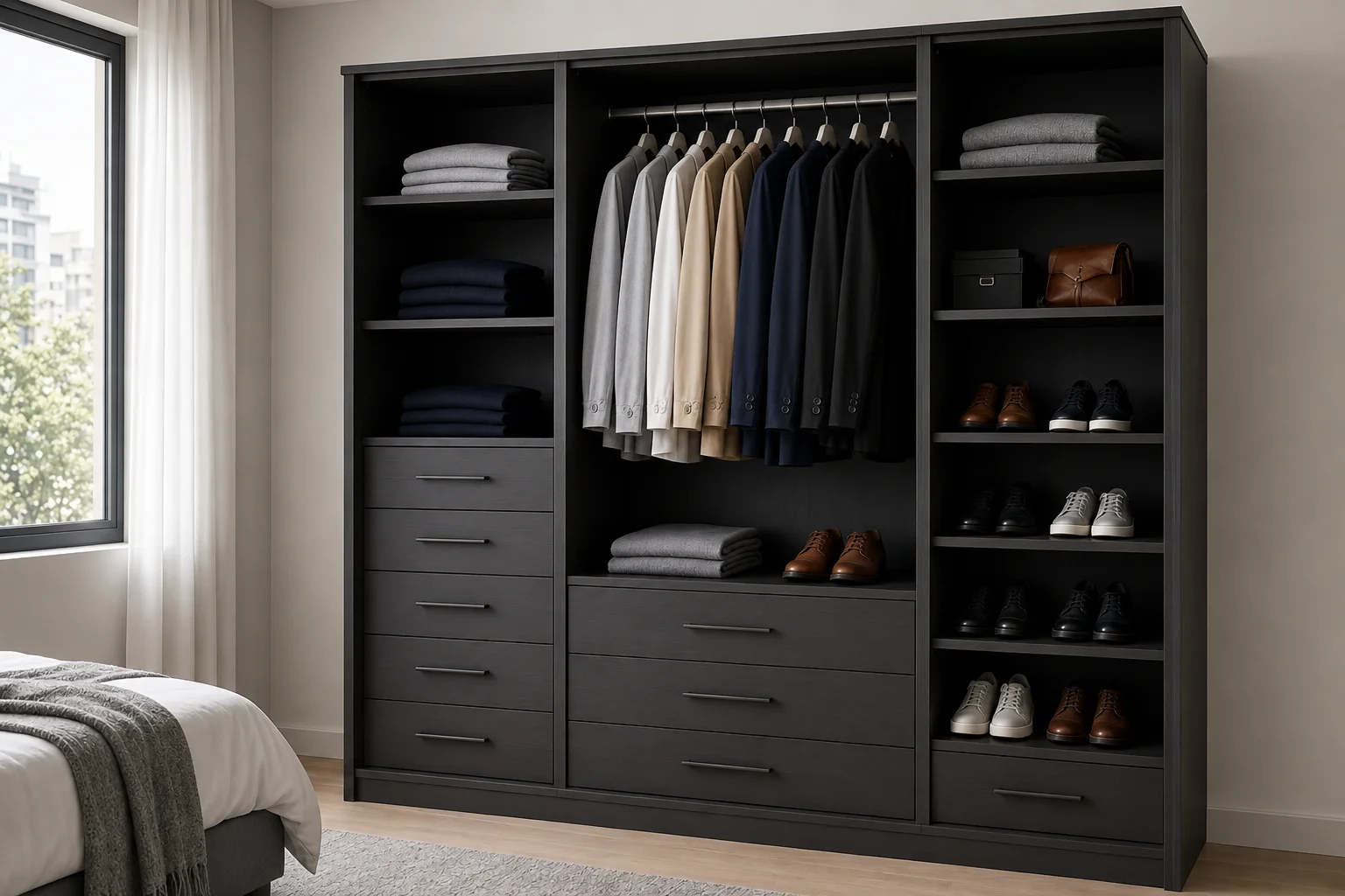 Closet premium en tonalidad oscura en Bogotá