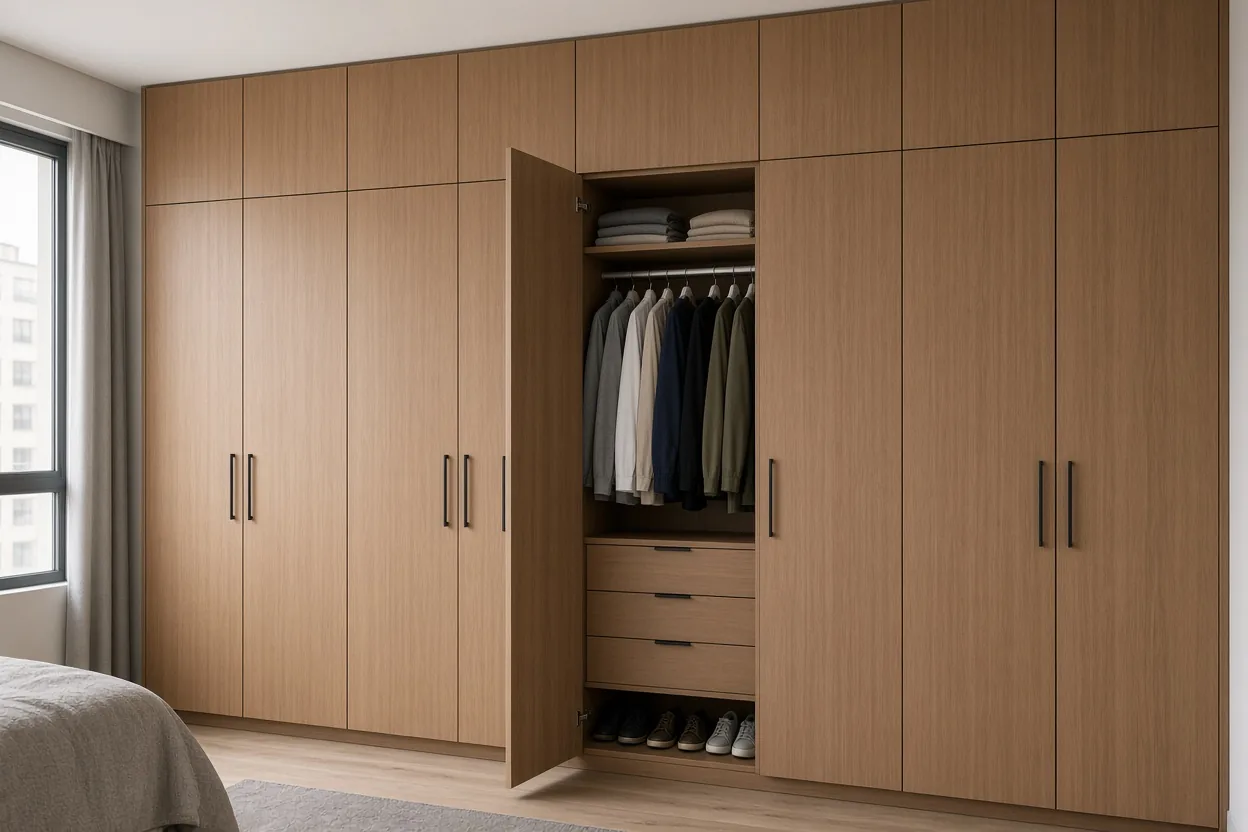 Closet Moderno de Puertas Lisas en Marrón Claro en Bogotá