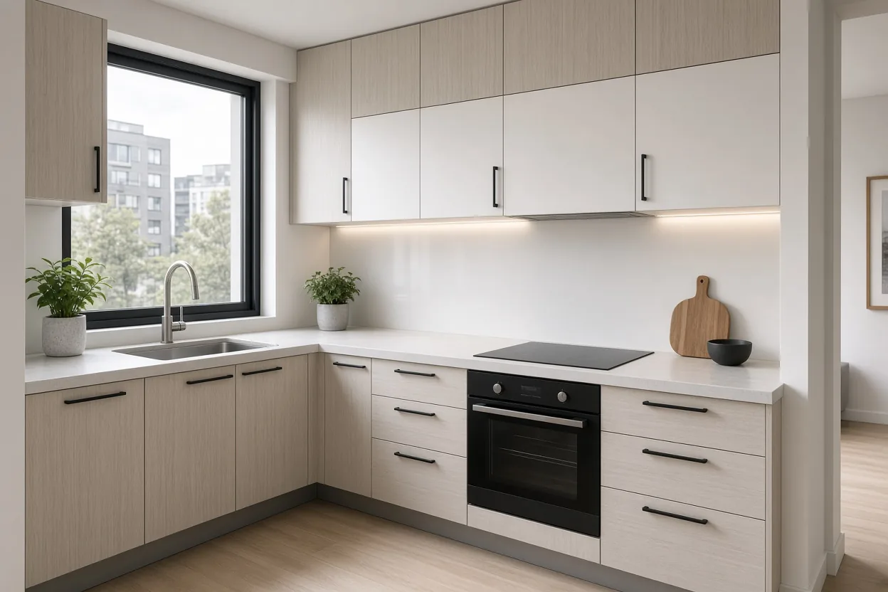 Cocina integral en apartamento familiar