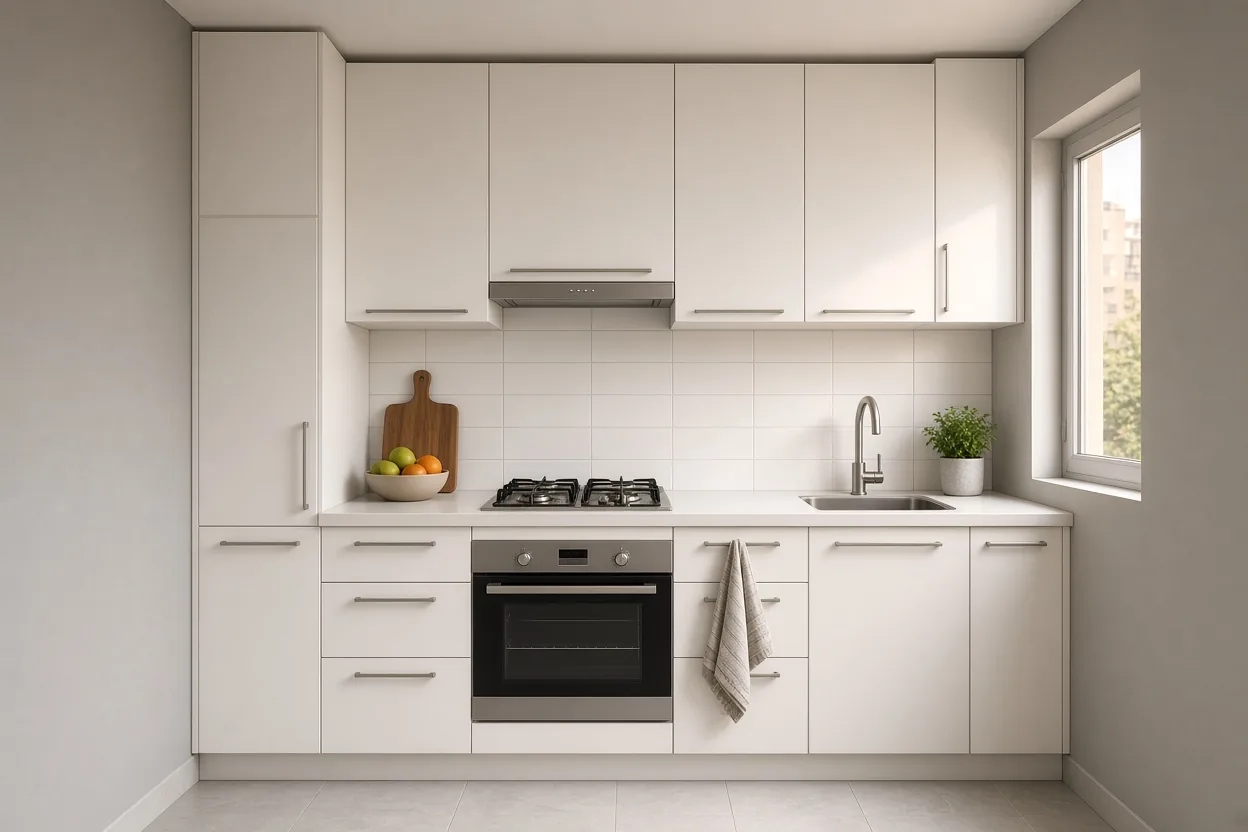 Cocina integral pequeña blanco mate en Bogotá