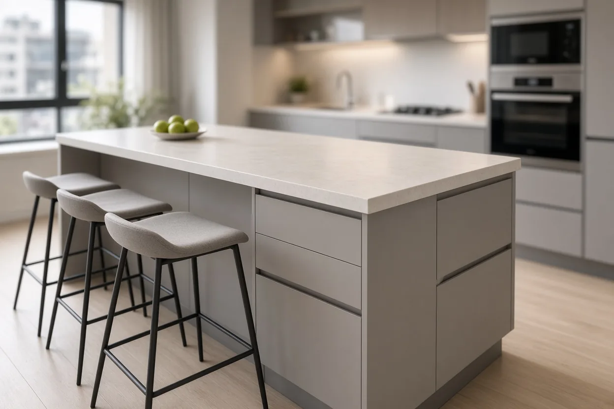 Cocina integral pequeña con isla en Bogotá