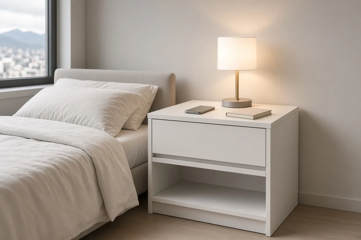 Mesa de Noche Moderna Minimalista Blanca en Bogotá