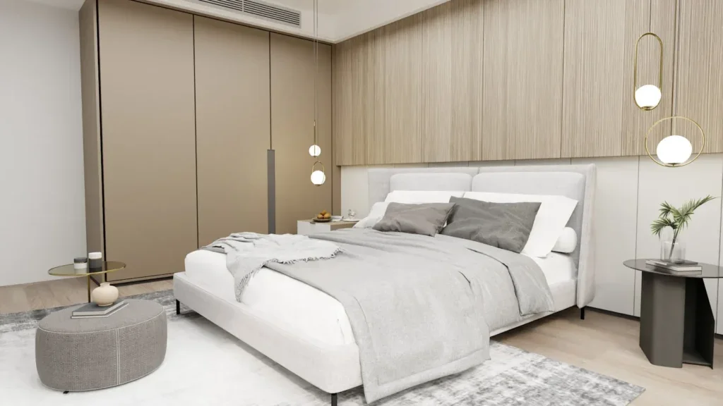 Closet Moderno de Puertas Lisas y Acabado en Marrón Claro