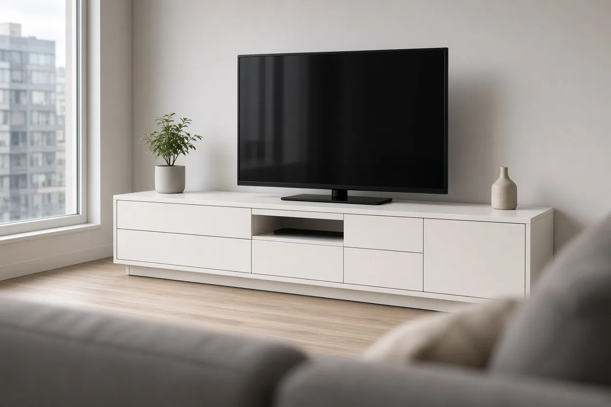 Mueble para TV Minimalista Blanco con Almacenamiento Bogotá